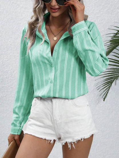 Women's Striped Long Sleeve Business Casual Shirt