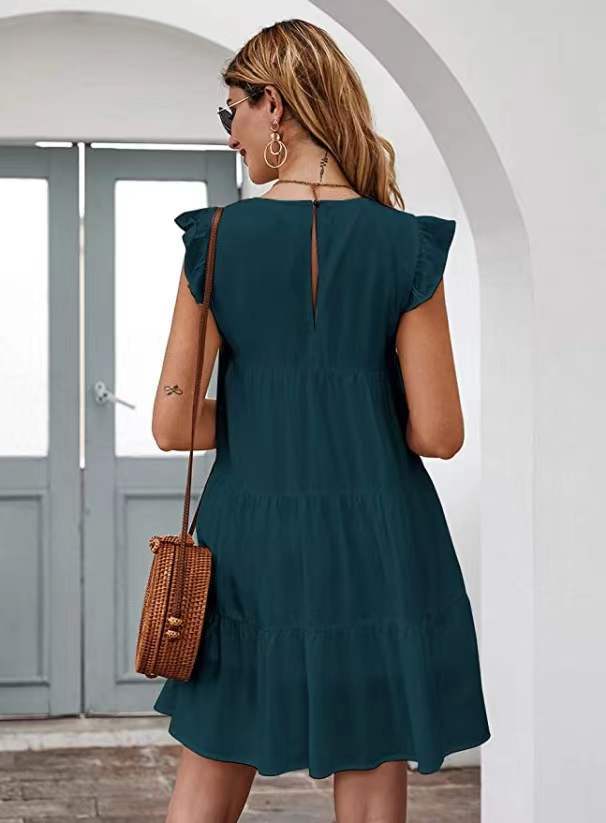 Solid Color Casual Short Sleeve Babydoll Dress