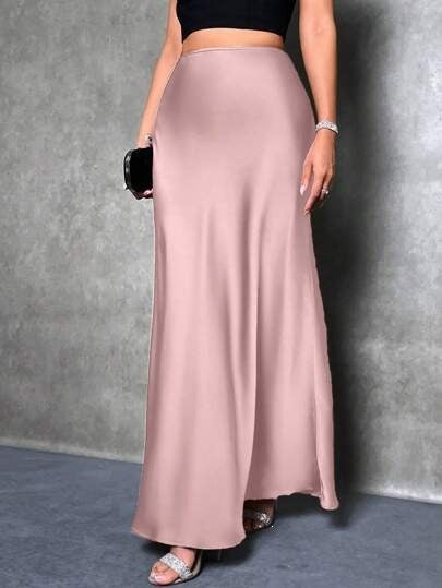 Women's Satin Maxi Skirt A-Line High Waist Long