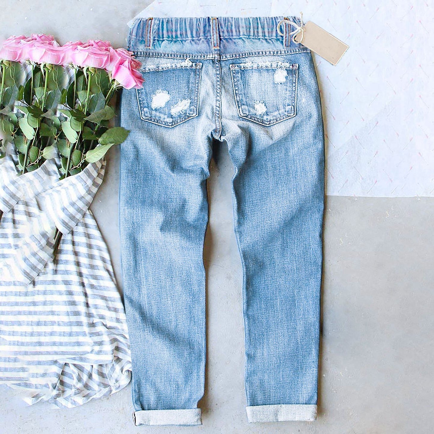 Valentine’s Day Heart Print Distressed Straight Jeans