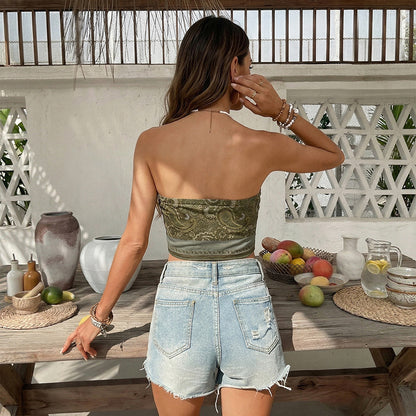 Boho Paisley Scarf Hem Bandeau Top Strapless Crop Top