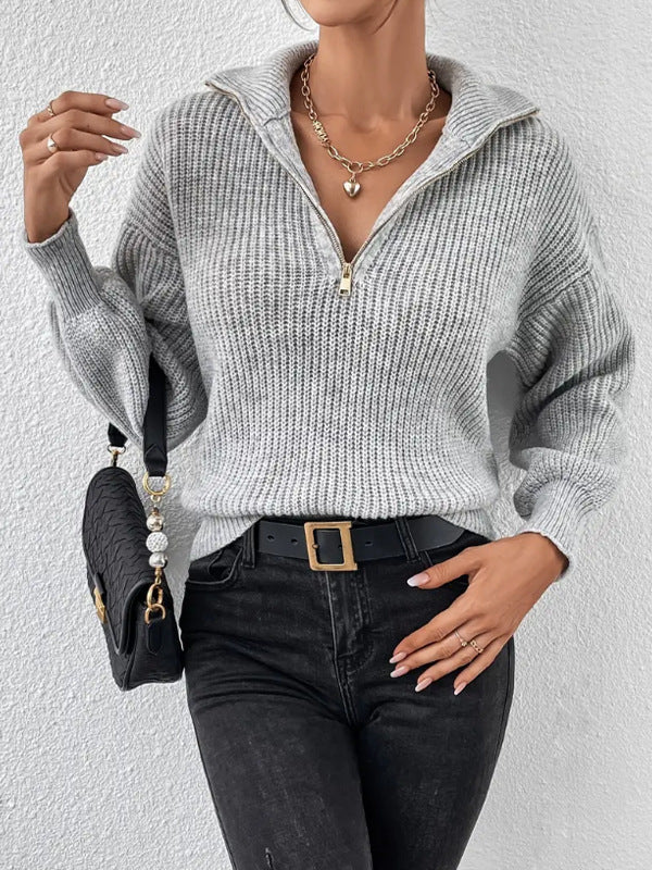 Women's Quarter Zip Collared Sweater Long Sleeve