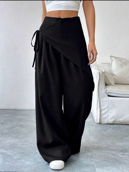 Women's High Waist Wide Leg Dress Pants Asymmetrical Tie