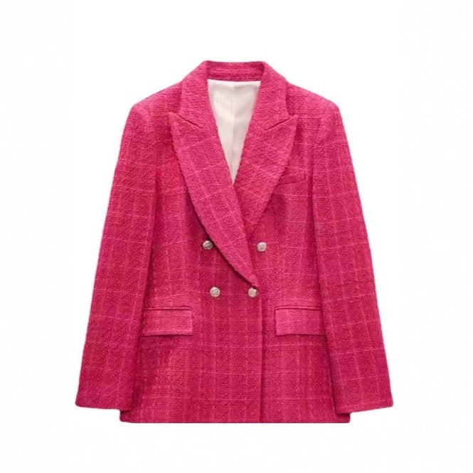 Women's Tweed Double Breasted Blazer Jacket