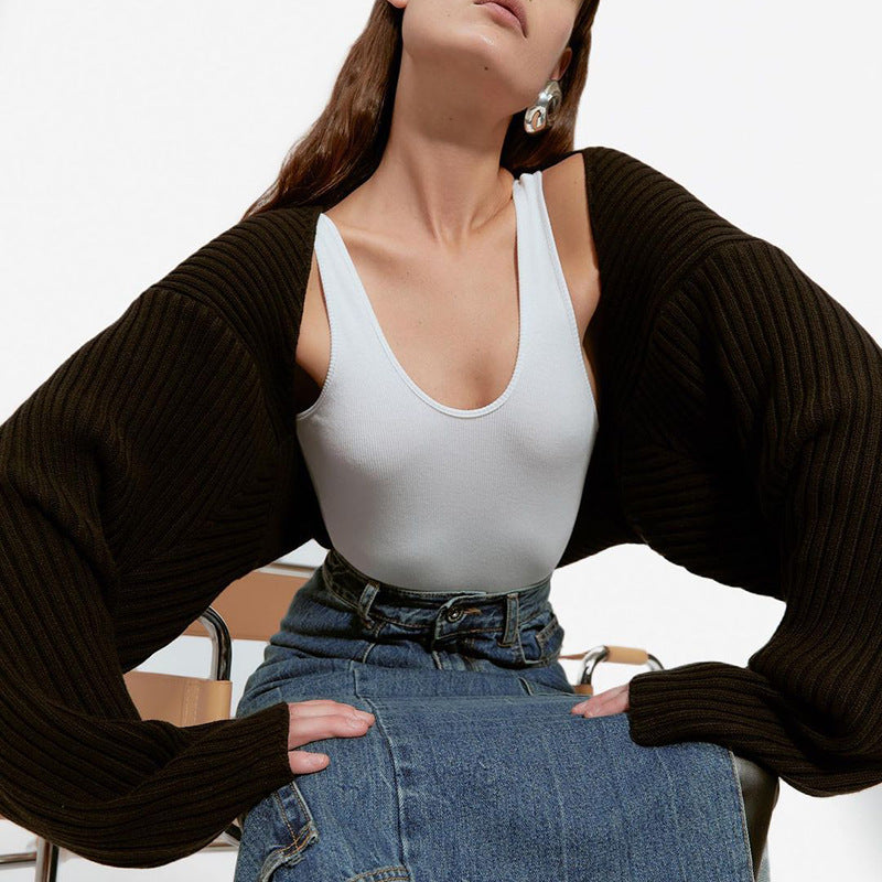 Women's Cropped Knit Shrug Cardigan Long Sleeve Open Front