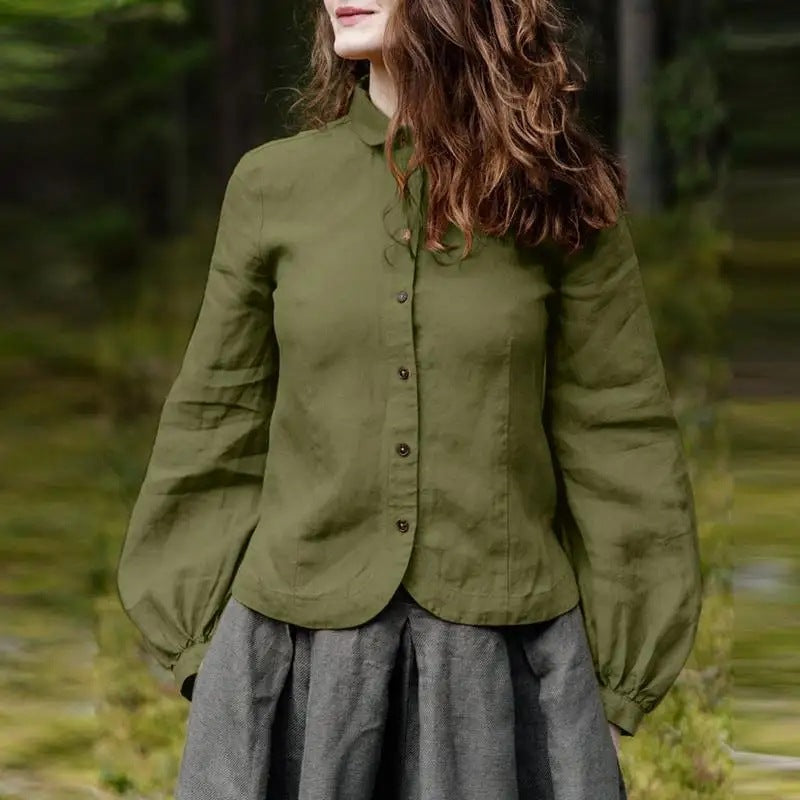 Women's Vintage Peter Pan Collar Cotton Blouse Long Sleeve