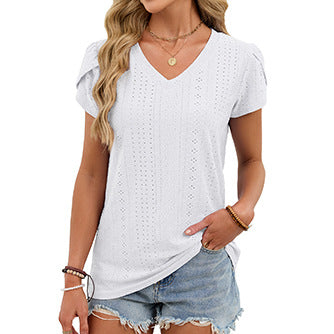 Summer V-Neck Tile Sleeve Loose Fit Casual Top