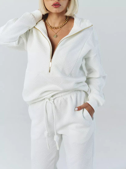 Women's Textured Half Zip Sweatshirt Jogger Set
