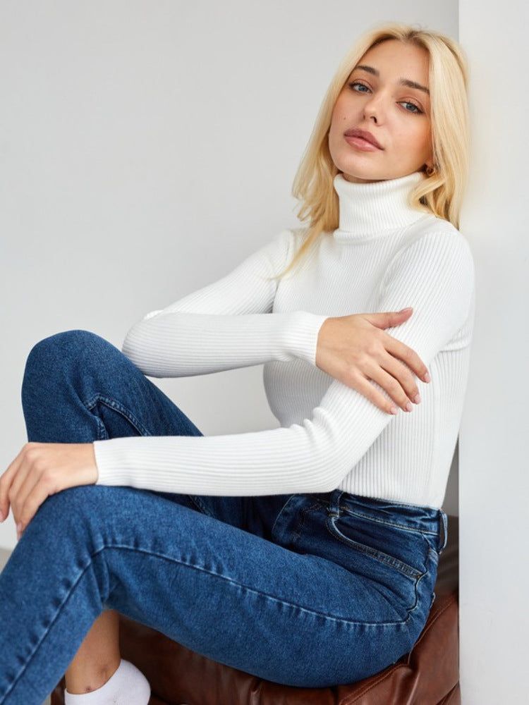 Women's Ribbed Turtleneck Sweater Long Sleeve Knit Top