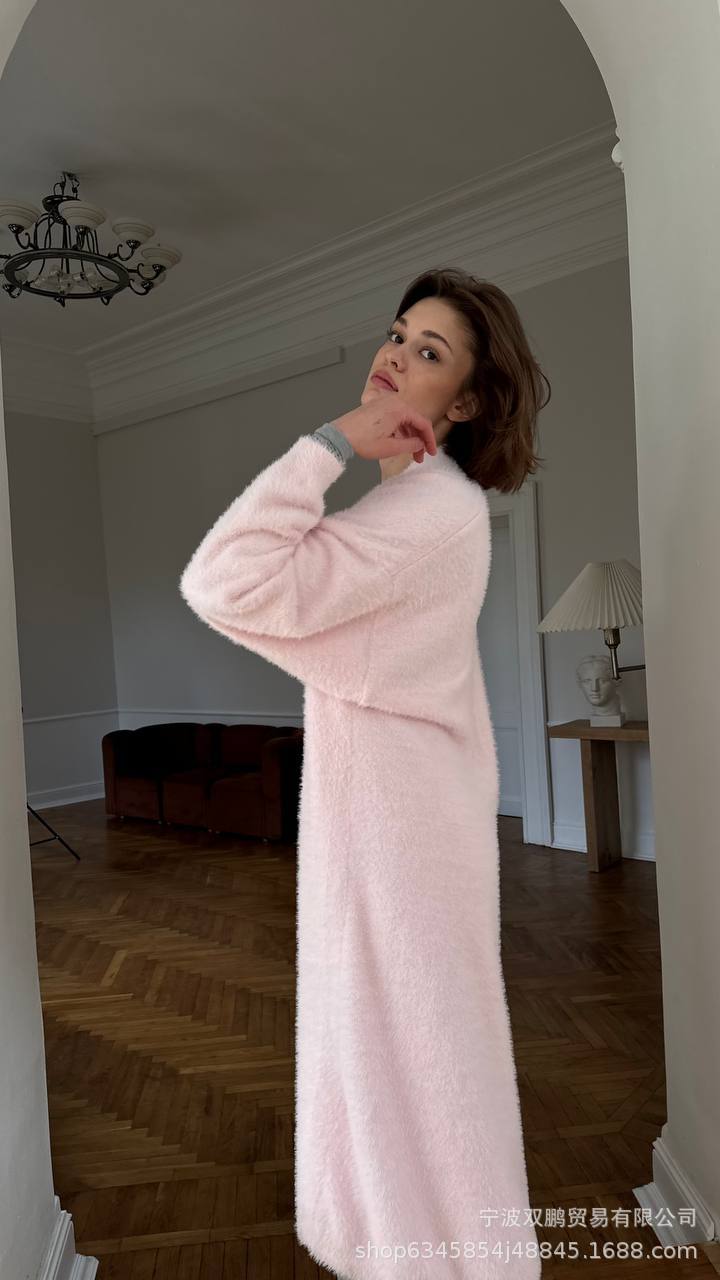 Women’s Long Faux Fur Cardigan Belted Open Front Sweater
