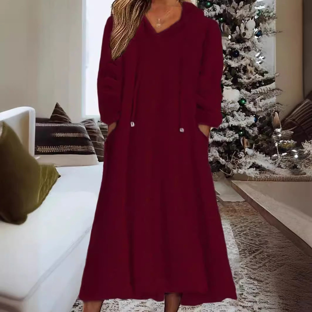 Women Oversized Fleece Hoodie Maxi Dress Loungewear Pockets