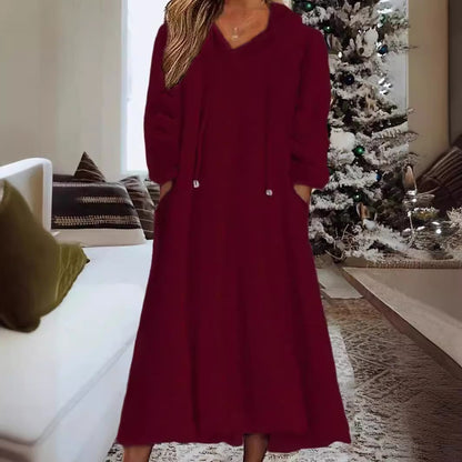 Women Oversized Fleece Hoodie Maxi Dress Loungewear Pockets
