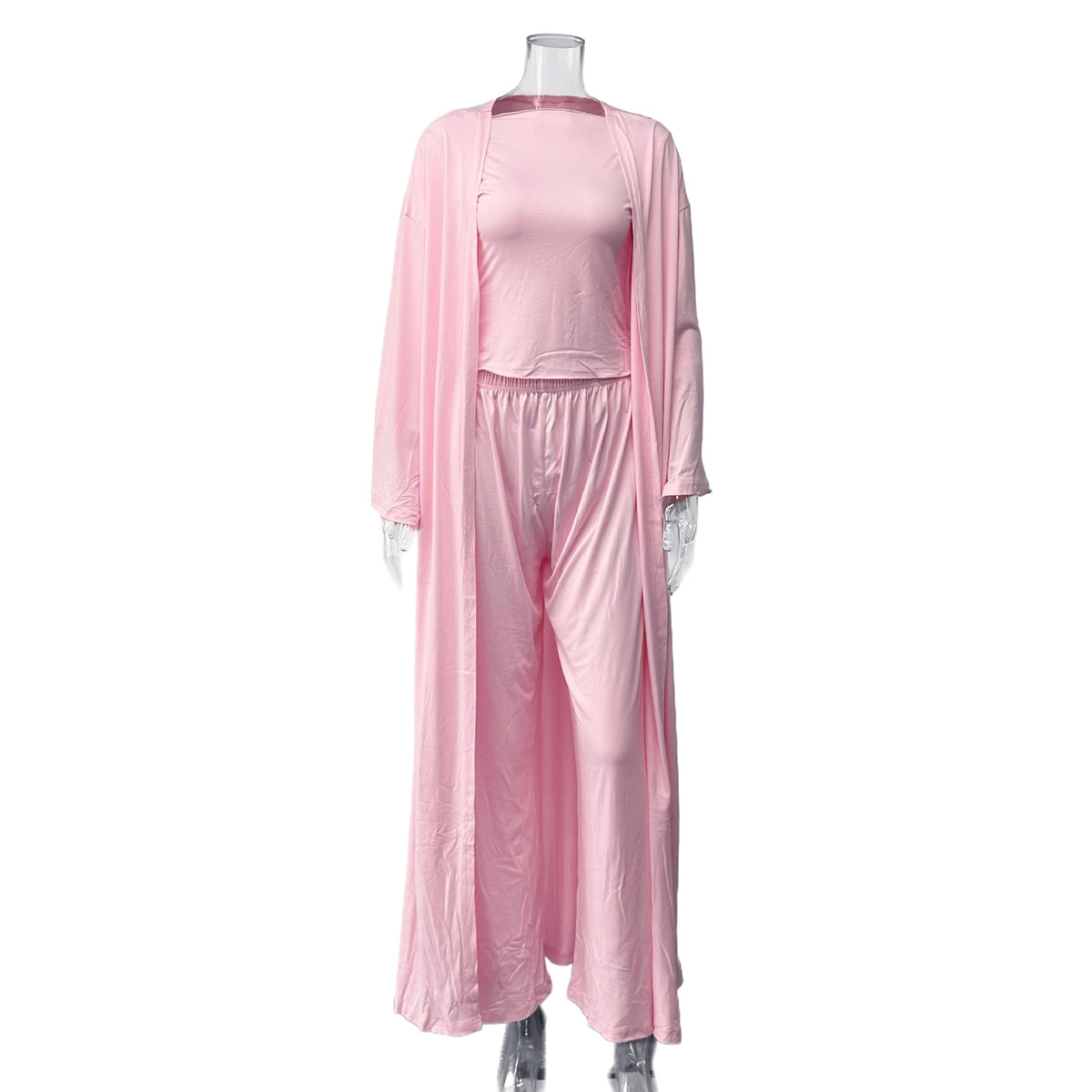 Women's 3 Piece Lounge Set Crop Top Wide Leg Pants Duster
