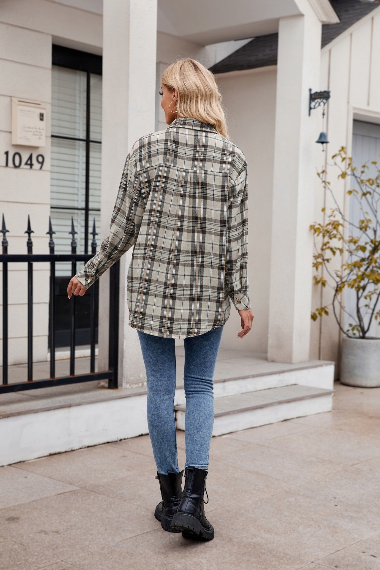 Plaid Flannel Button-Down Shirt for Women