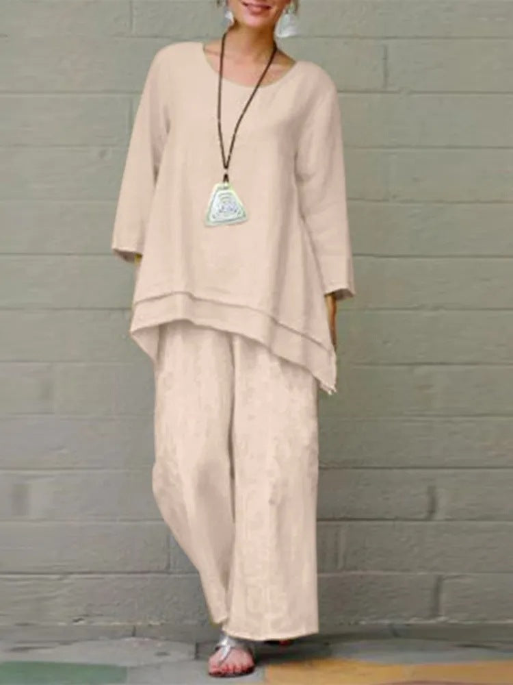 Women's Plus Size Linen Cotton Matching Set Wide Leg Pants