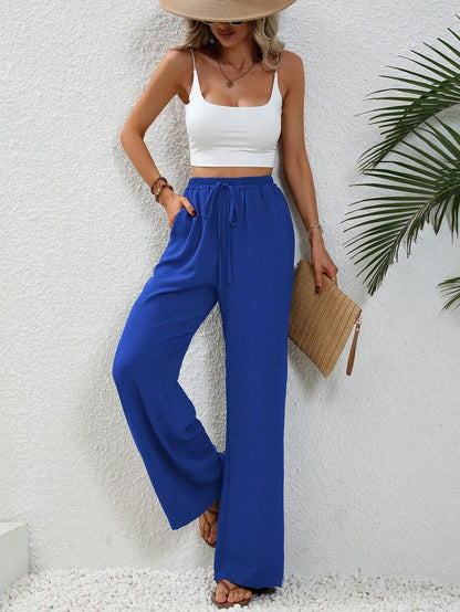 2025 Spring Summer High-Waist Solid Color Wide-Leg Casual Pants