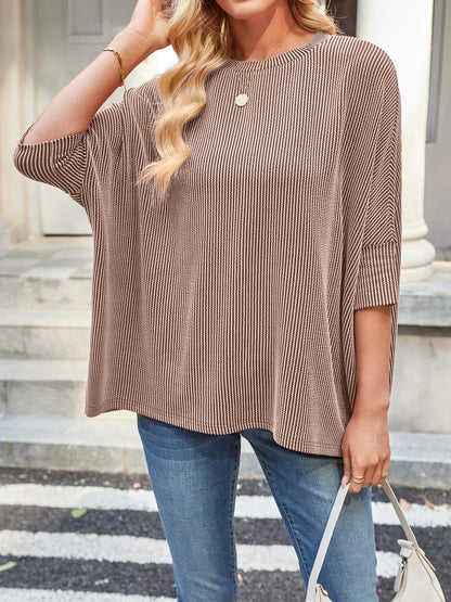 Oversized Batwing Sleeve Ribbed Knit Casual Tunic Top