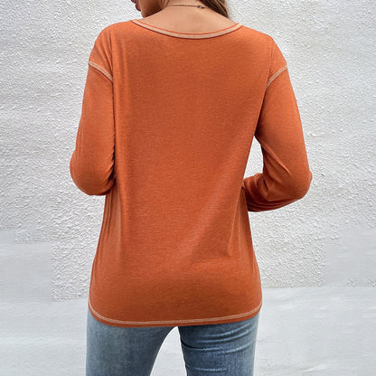 Women's Side Button Long Sleeve Curved Hem Tunic Top