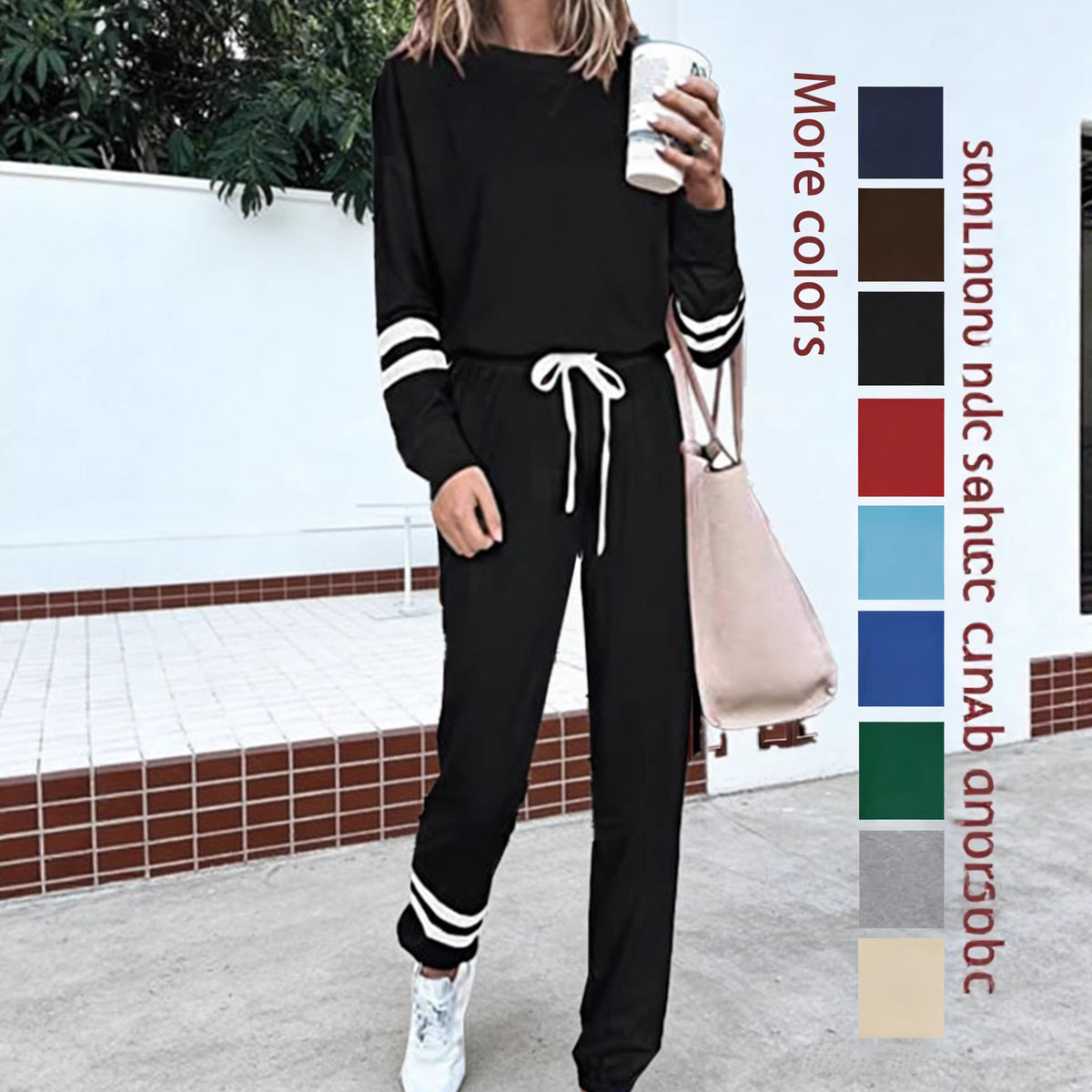 Women's Solid Two Piece Set Long Sleeve Top & Jogger Pants