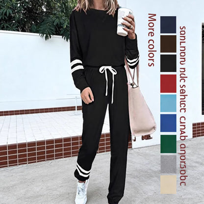 Women's Solid Two Piece Set Long Sleeve Top & Jogger Pants