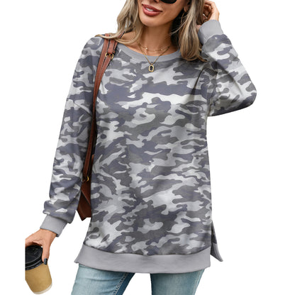 Women's Crewneck Sweatshirt Camo Print Long Sleeve Pullover