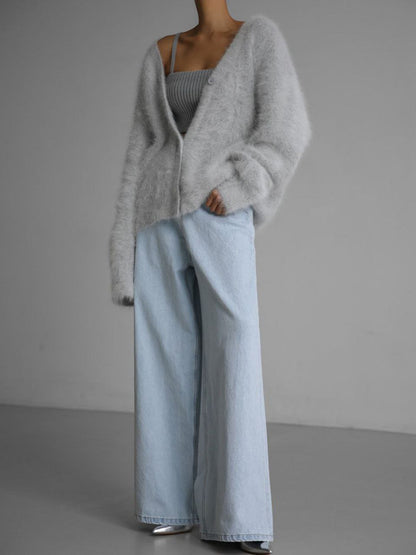 Women’s Faux Fur Cardigan Soft Oversized Knit Sweater