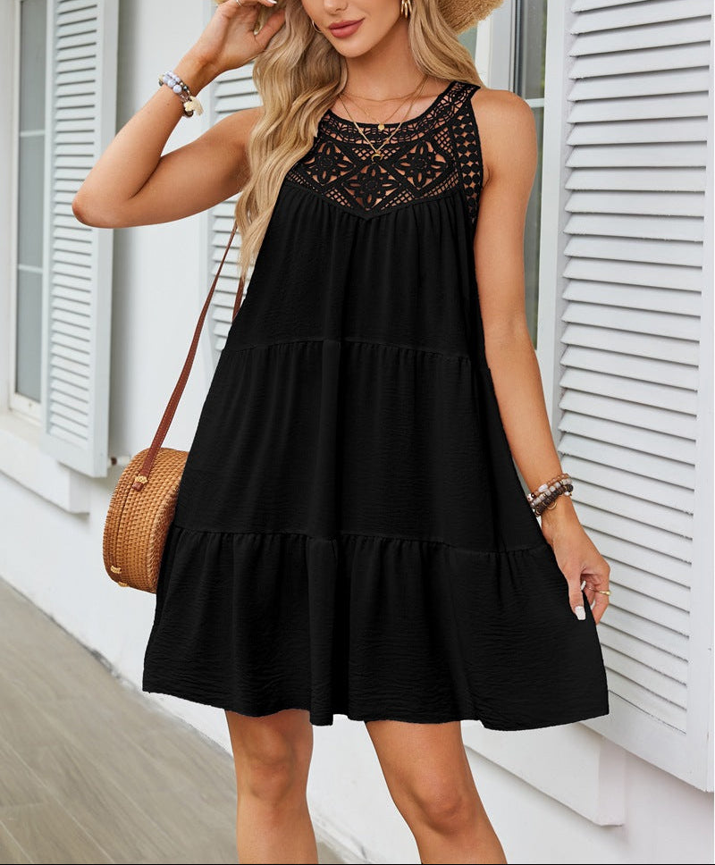 Lace Crochet Sleeveless A Line Mini Dress Casual Summer
