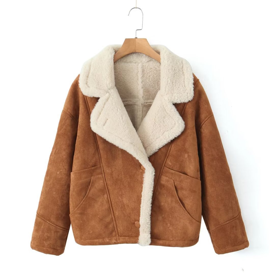 Women's Oversized Faux Suede Sherpa Jacket Winter
