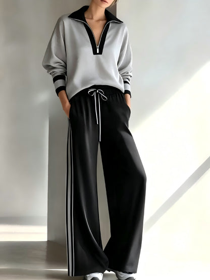 Women's Color Block Polo Sweatsuit Two Piece Lounge Set