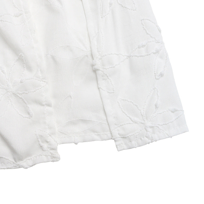 White Boho Maxi Skirt High Slit Embroidered Flowy Summer Vacation