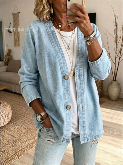 Women's Oversized Vintage Denim Jacket Button Front