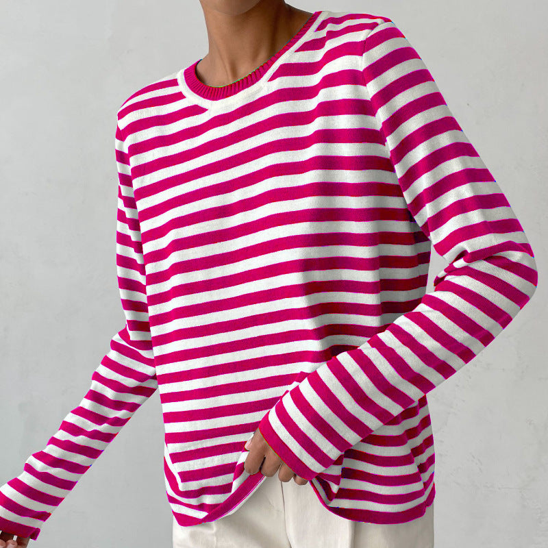 Women's Striped Crew Neck Knit Pullover Sweater