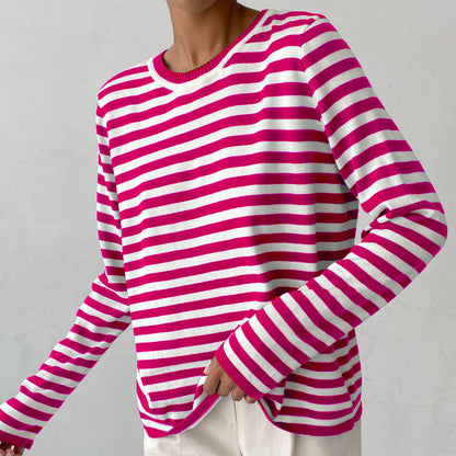 Women's Striped Crew Neck Knit Pullover Sweater
