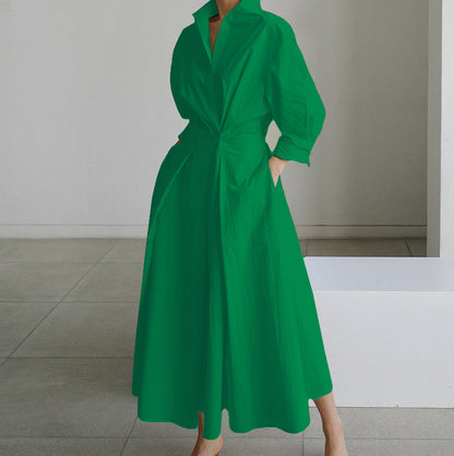 Women's Cotton Shirt Dress Collared Long Sleeve Maxi