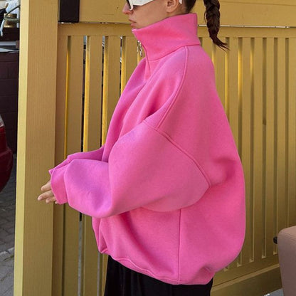 Women's Oversized Half Zip Collared Sweatshirt