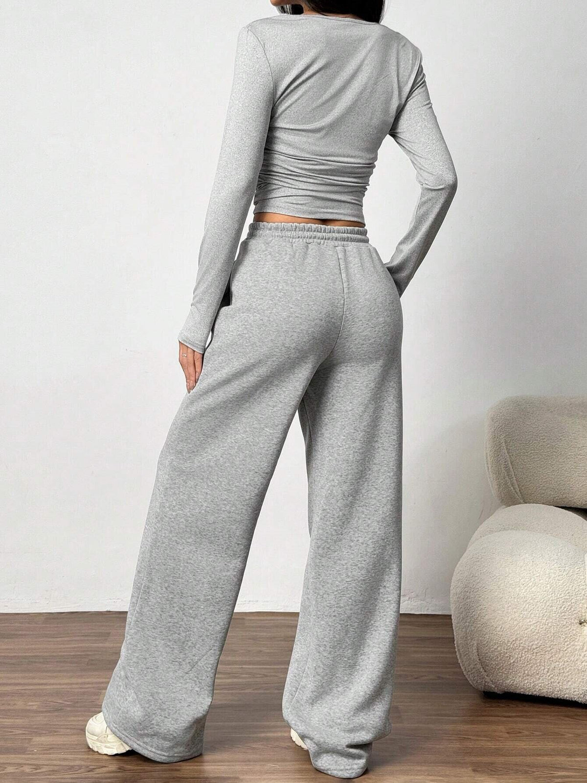 Women's Two Piece Lounge Set Wide Leg Pants Long Sleeve Top