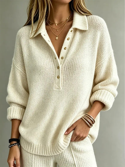 Women's Collared Button Front Knit Pullover Sweater