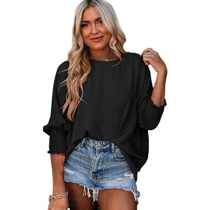 Loose Crew Neck Solid Color Wrap Top