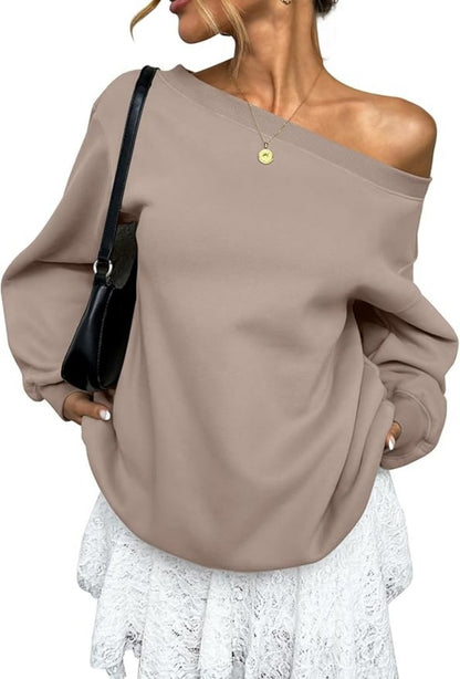 Off Shoulder Sweatshirt Women Oversized Casual Pullover