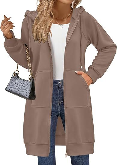 Women's Oversized Long Zip Up Hoodie Jacket