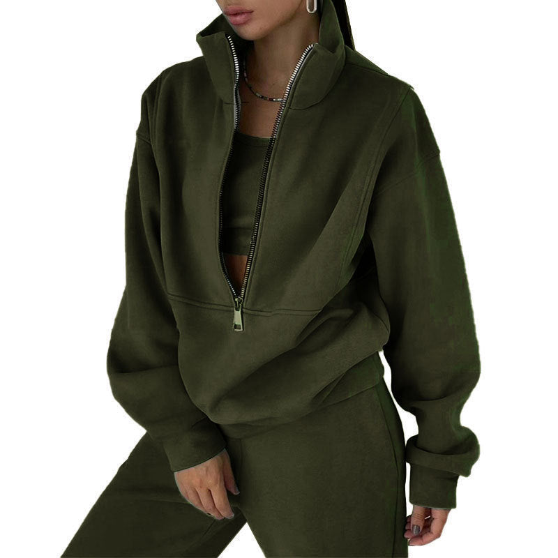 Women's Half Zip Fleece Sweatshirt Jogger Pants Set