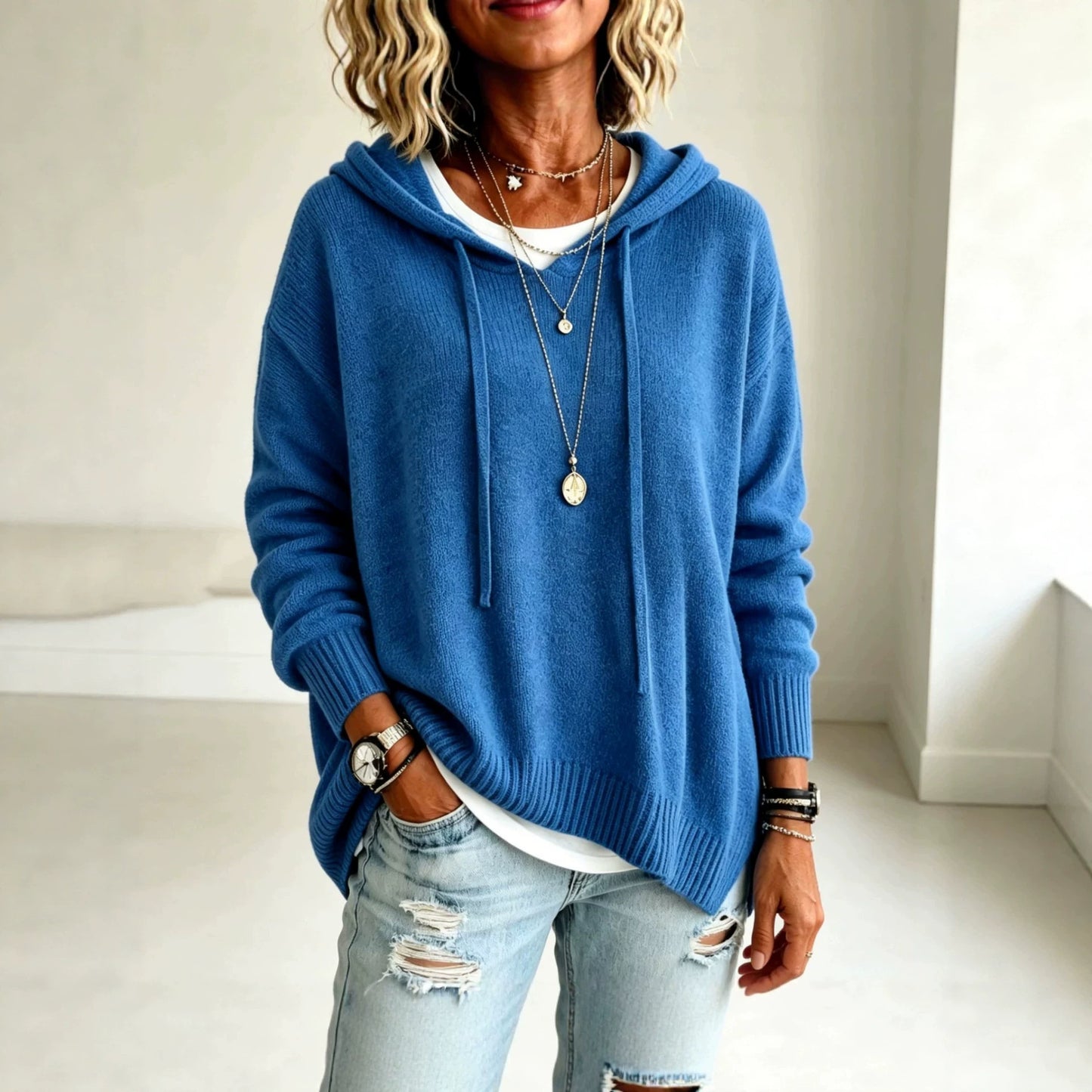 Women's Oversized Hooded Knit Sweater Pullover