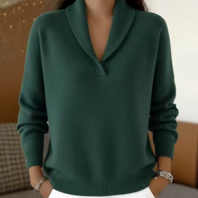 Women's Oversized Shawl Collar Sweater V Neck Pullover