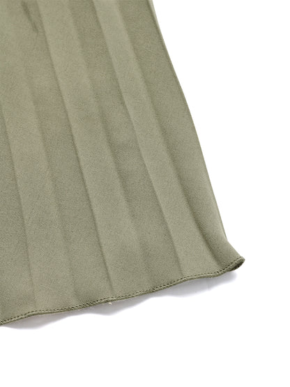 Solid Pleated V-Neck Dress Lantern Sleeve Elegant