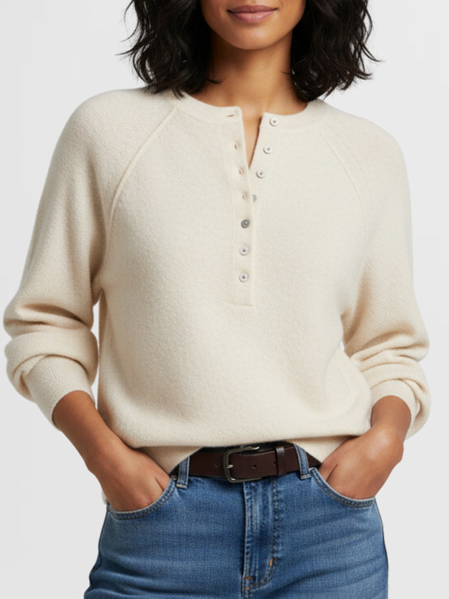 Women's Henley Button Front Knit Pullover Sweater