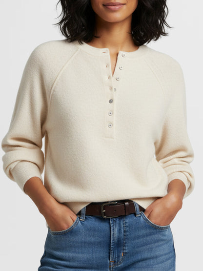 Women's Henley Button Front Knit Pullover Sweater