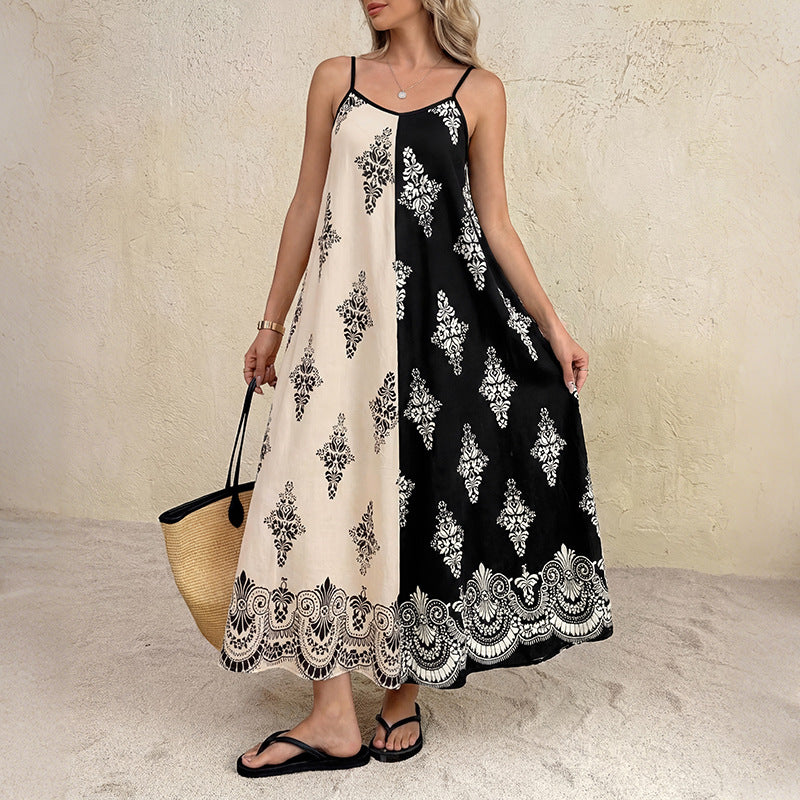 Boho Paisley Maxi Dress Square Neck Spaghetti Strap