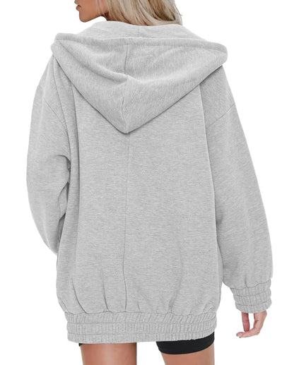 Women's Oversized Fleece Zip Up Hoodie Jacket Casual