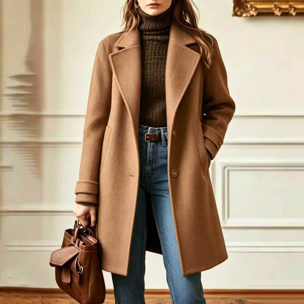 Women's Vintage Lapel Single Breasted Mid Long Coat