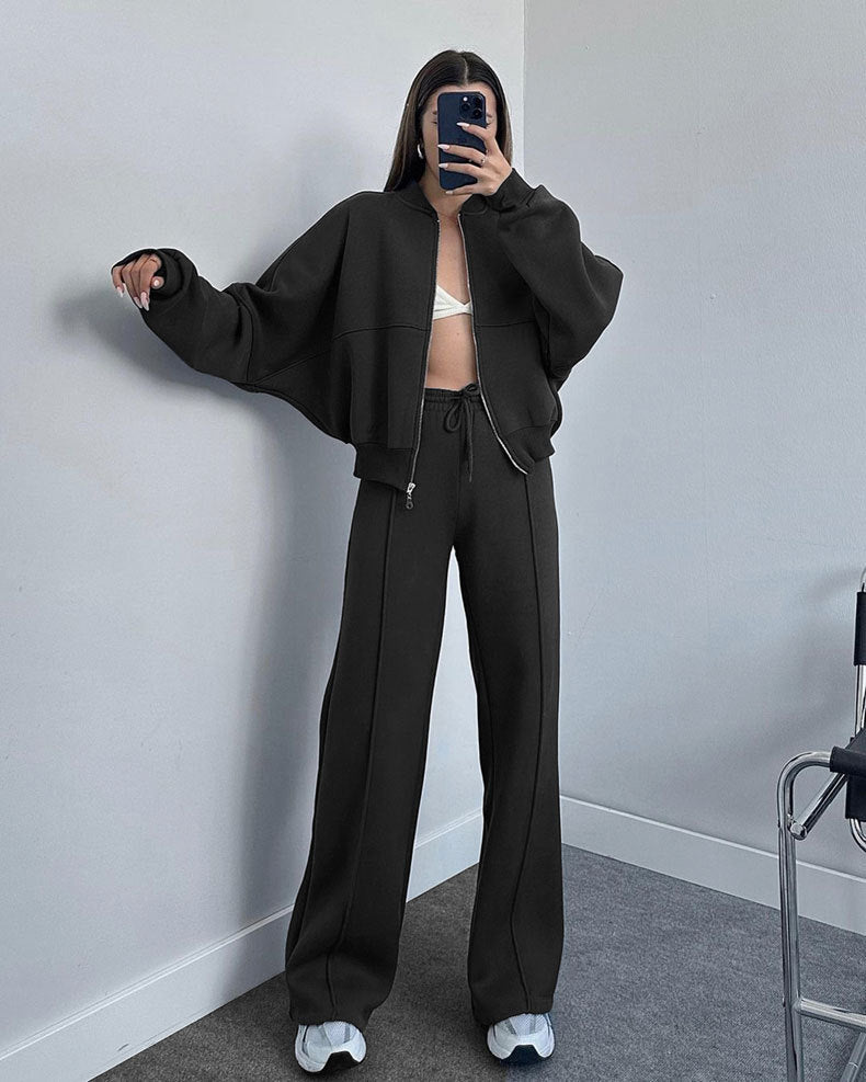 Women's Oversized Zip Up Hoodie Wide Leg Pants Set